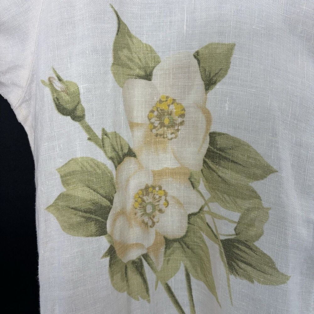 Hot Cotton Womens Tunic Shirt M 100% Linen Ivory Floral Roses Garden Cottage USA - Picture 6 of 16
